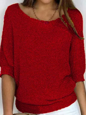 Women's round neck three-quarter sleeve knitted sweater