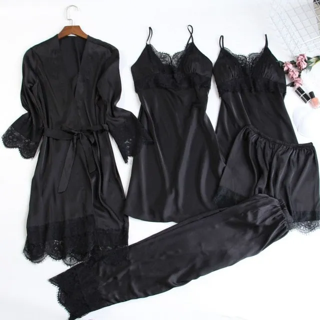 Women's Silk Satin Pajama Set 5 Piece