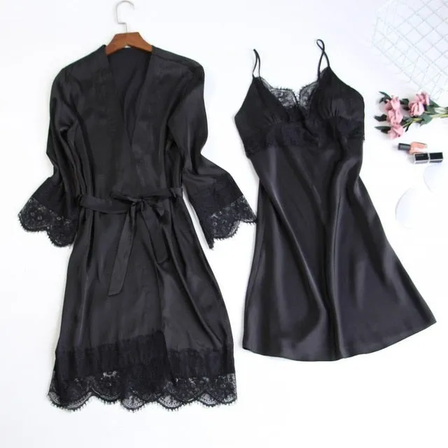 Women's Silk Satin Pajama Set 5 Piece