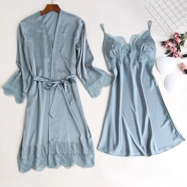 Women's Silk Satin Pajama Set 5 Piece