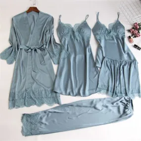 Women's Silk Satin Pajama Set 5 Piece