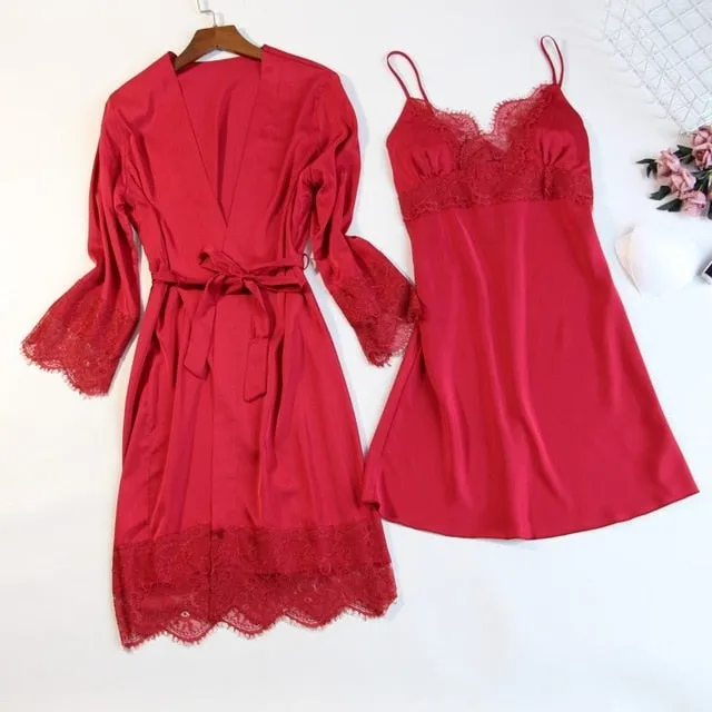 Women's Silk Satin Pajama Set 5 Piece