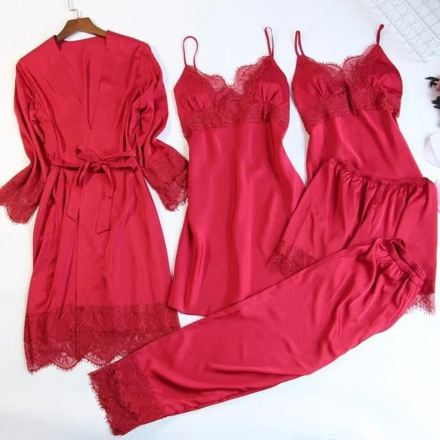 Women's Silk Satin Pajama Set 5 Piece