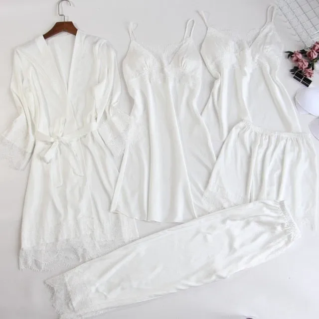 Women's Silk Satin Pajama Set 5 Piece