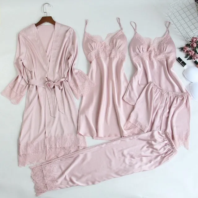 Women's Silk Satin Pajama Set 5 Piece