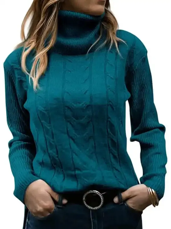Women’s Solid Color Turtleneck Sweater Retro Long Sleeve Sweater