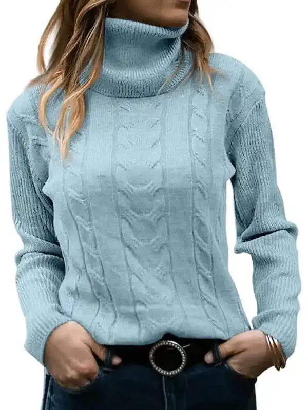 Women’s Solid Color Turtleneck Sweater Retro Long Sleeve Sweater