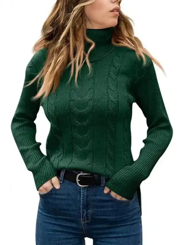 Women’s Solid Color Turtleneck Sweater Retro Long Sleeve Sweater