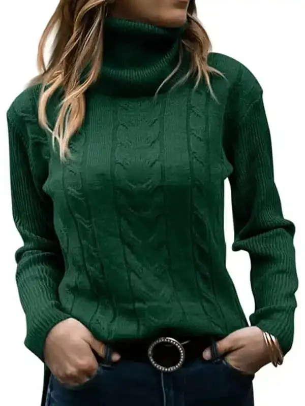 Women’s Solid Color Turtleneck Sweater Retro Long Sleeve Sweater