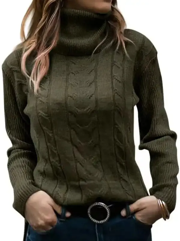 Women’s Solid Color Turtleneck Sweater Retro Long Sleeve Sweater