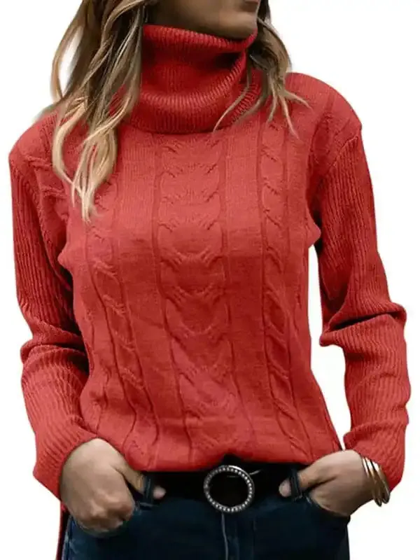 Women’s Solid Color Turtleneck Sweater Retro Long Sleeve Sweater