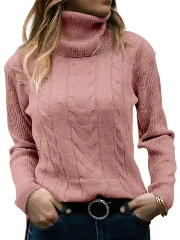 Women’s Solid Color Turtleneck Sweater Retro Long Sleeve Sweater