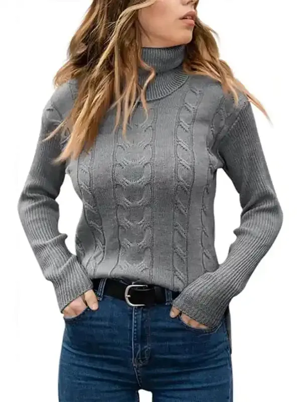 Women’s Solid Color Turtleneck Sweater Retro Long Sleeve Sweater