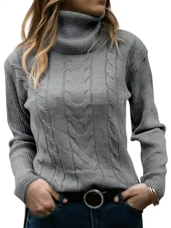 Women’s Solid Color Turtleneck Sweater Retro Long Sleeve Sweater