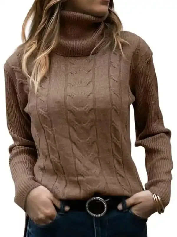 Women’s Solid Color Turtleneck Sweater Retro Long Sleeve Sweater