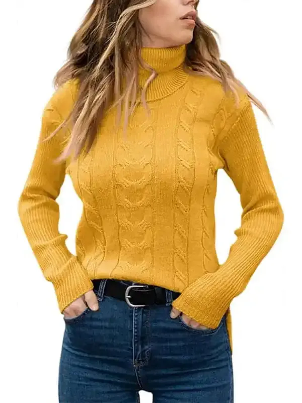 Women’s Solid Color Turtleneck Sweater Retro Long Sleeve Sweater