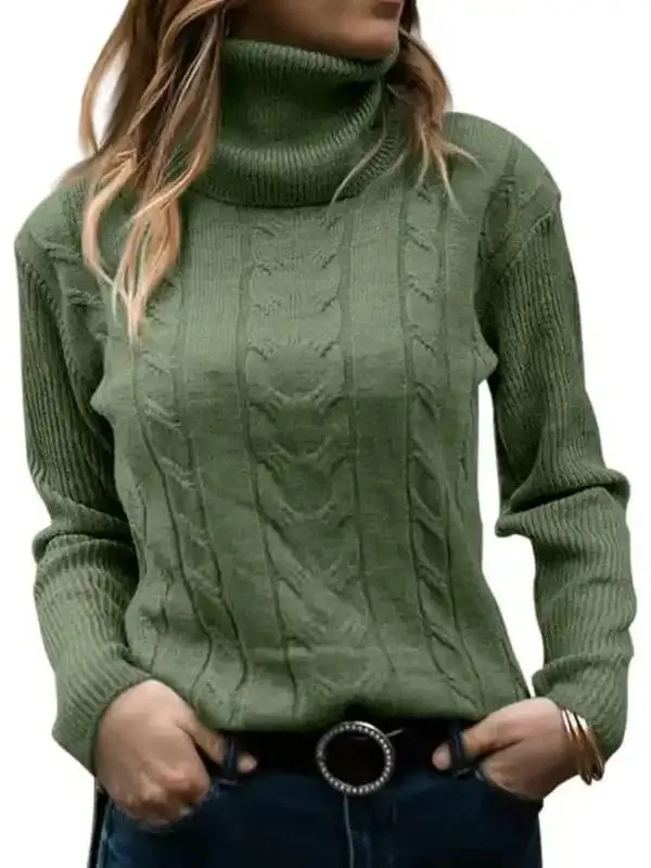 Women’s Solid Color Turtleneck Sweater Retro Long Sleeve Sweater