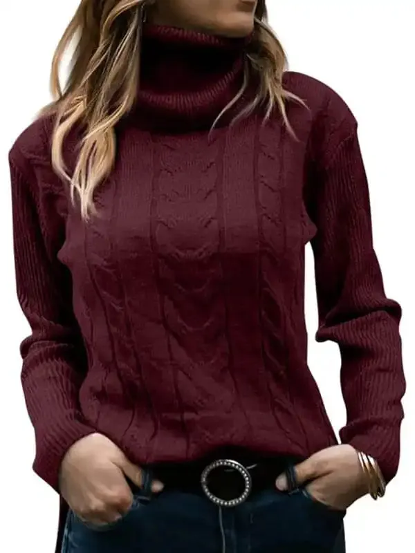 Women’s Solid Color Turtleneck Sweater Retro Long Sleeve Sweater