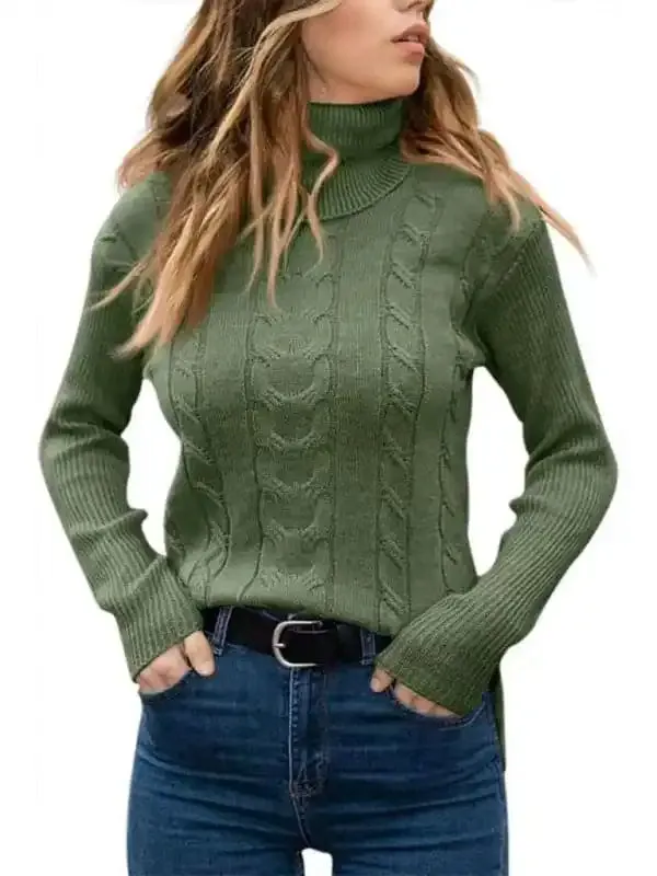 Women’s Solid Color Turtleneck Sweater Retro Long Sleeve Sweater