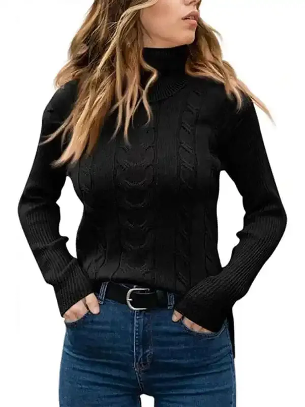 Women’s Solid Color Turtleneck Sweater Retro Long Sleeve Sweater