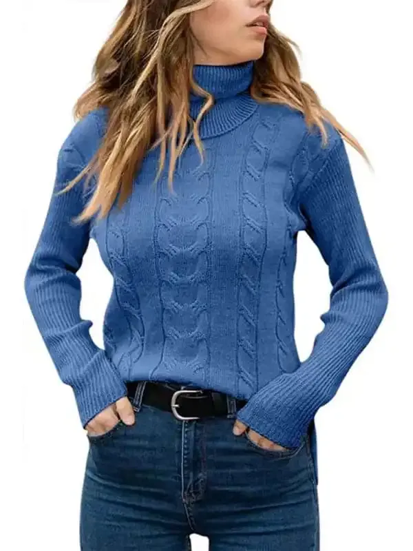 Women’s Solid Color Turtleneck Sweater Retro Long Sleeve Sweater