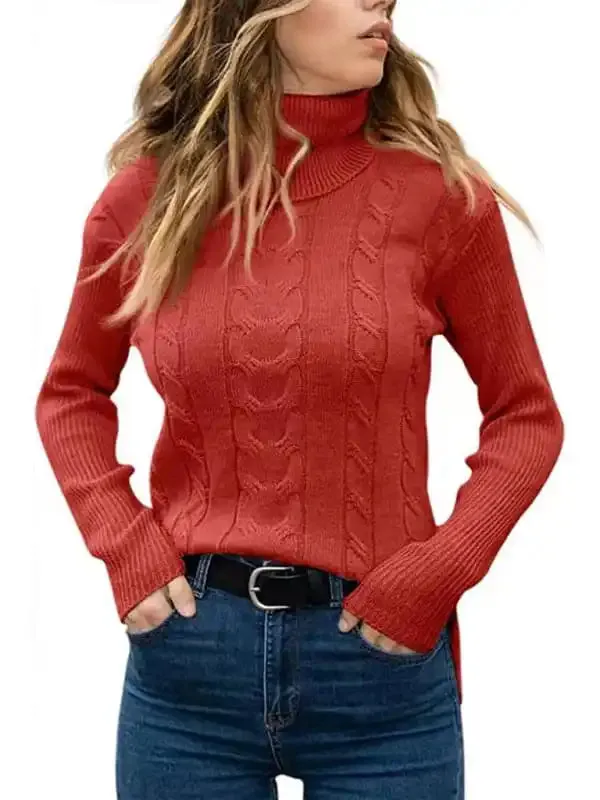 Women’s Solid Color Turtleneck Sweater Retro Long Sleeve Sweater