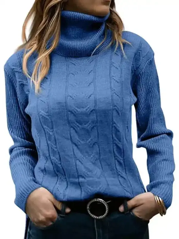Women’s Solid Color Turtleneck Sweater Retro Long Sleeve Sweater