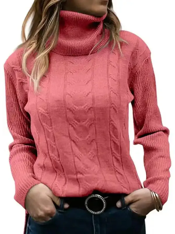 Women’s Solid Color Turtleneck Sweater Retro Long Sleeve Sweater