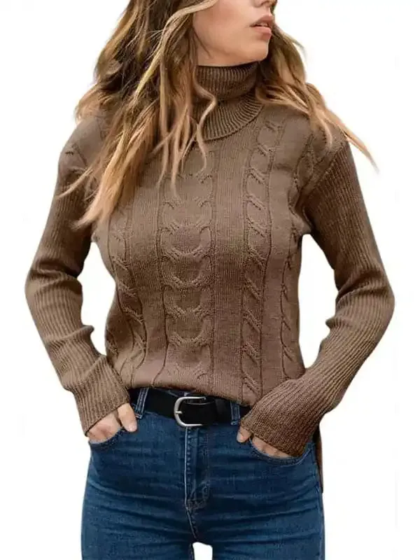 Women’s Solid Color Turtleneck Sweater Retro Long Sleeve Sweater