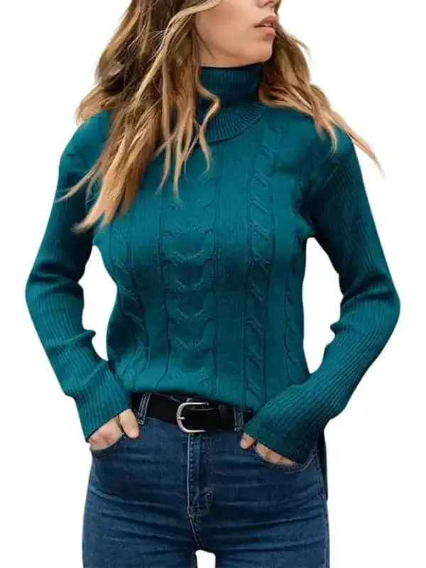 Women’s Solid Color Turtleneck Sweater Retro Long Sleeve Sweater