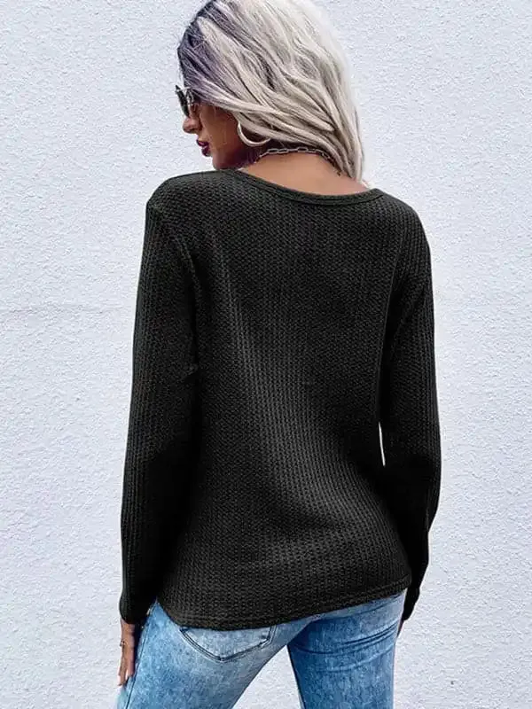 Women’s Waffle Kink Thin Solid Color Bottoming Knitted Sweater