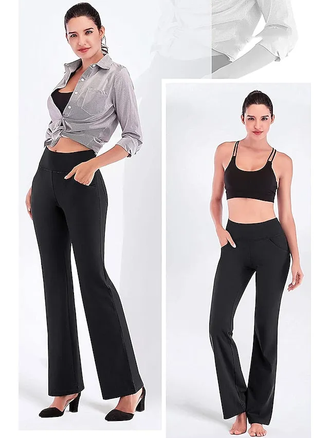 Women's Yoga Pants Side Pockets Wide Leg Tummy Control Butt Lift Quick Dry High Waist Yoga Fitness Gym Workout Bottoms Black White Pink Sports Activewear Stretchy