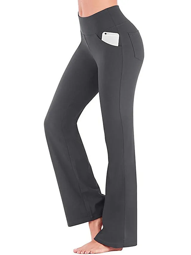 Women's Yoga Pants Side Pockets Wide Leg Tummy Control Butt Lift Quick Dry High Waist Yoga Fitness Gym Workout Bottoms Black White Pink Sports Activewear Stretchy