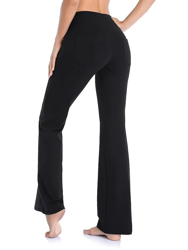Women's Yoga Pants Side Pockets Wide Leg Tummy Control Butt Lift Quick Dry High Waist Yoga Fitness Gym Workout Bottoms Black White Pink Sports Activewear Stretchy
