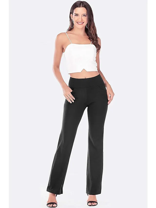 Women's Yoga Pants Side Pockets Wide Leg Tummy Control Butt Lift Quick Dry High Waist Yoga Fitness Gym Workout Bottoms Black White Pink Sports Activewear Stretchy