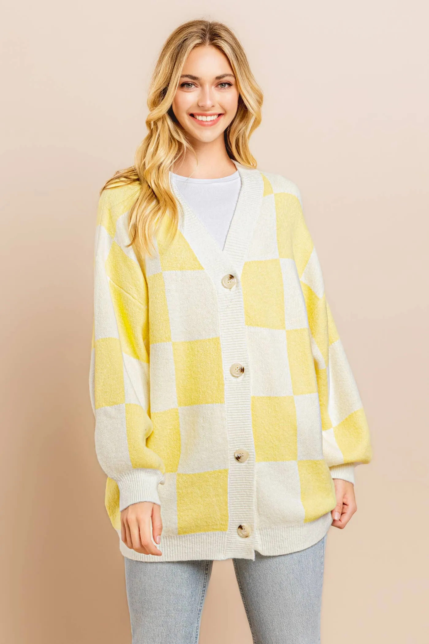 Yellow Checkerboard Cardigan